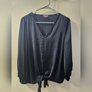 Vince Camuto Black V-Neck Blouse with Tie Front Sz M